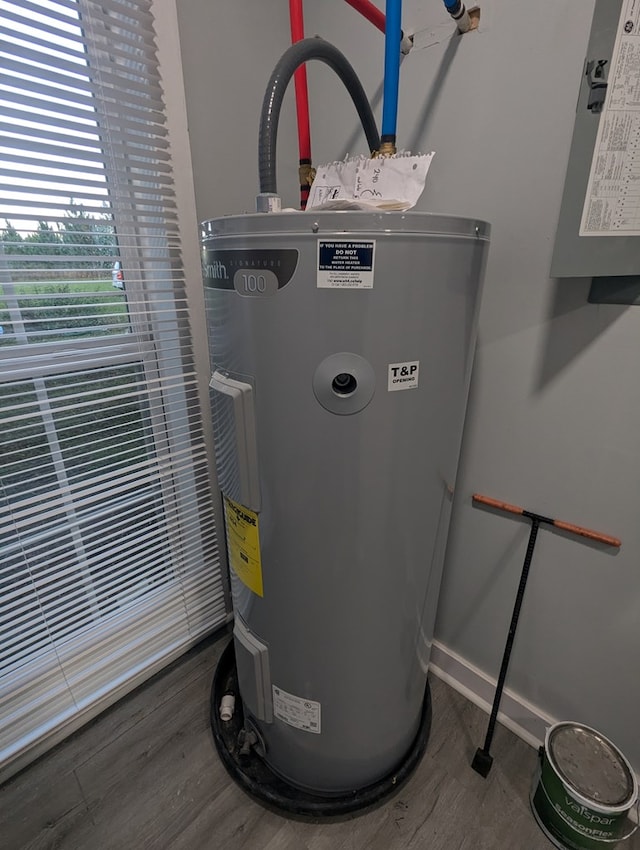 utility room featuring electric water heater