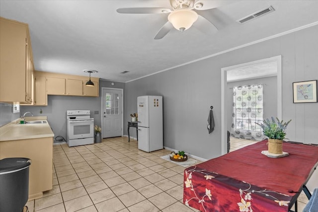 167 Stephanie, Ozark, AL 36360 - kitchen with white appliances, a sink, light tile patterned floors, ceiling fan, and light countertops