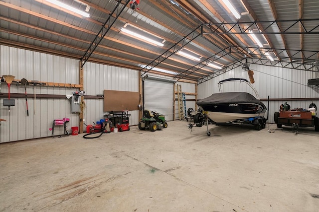 garage with metal wall