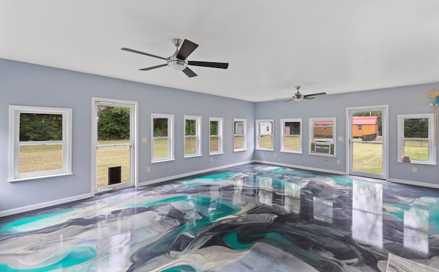 view of pool with ceiling fan and cooling unit