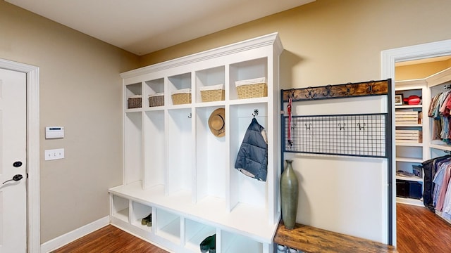 mudroom with dark wood-type flooring