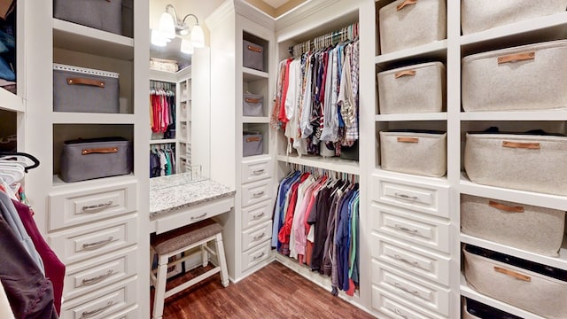 walk in closet featuring dark hardwood / wood-style floors