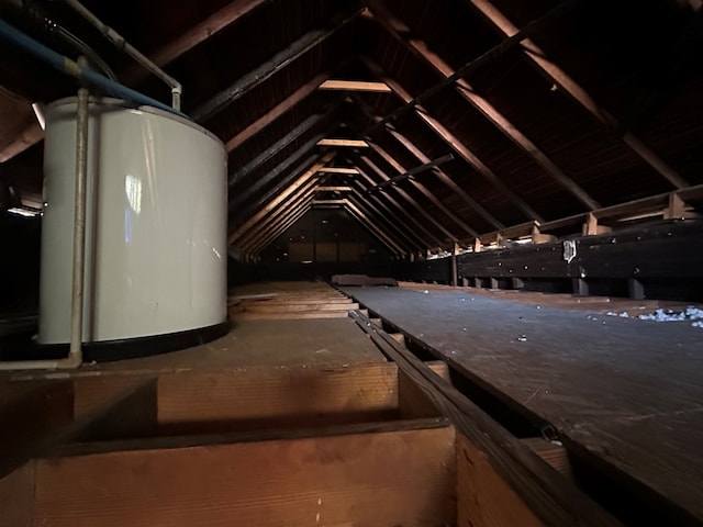 unfinished attic with water heater