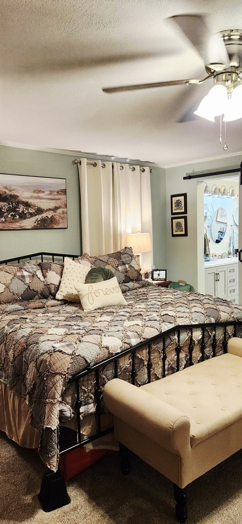 207 W Pullum St, Samson, AL 36477 - bedroom featuring ceiling fan, connected bathroom, and carpet floors