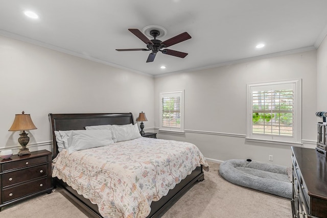 108 Mulberry Ct, Dothan, AL 36303 - bedroom with light carpet, recessed lighting, crown molding, and ceiling fan