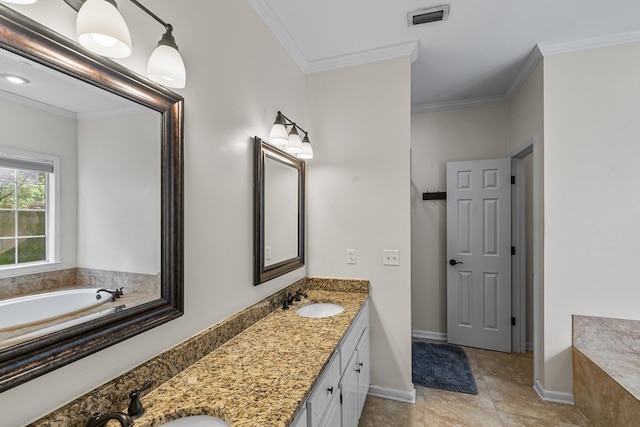 108 Mulberry Ct, Dothan, AL 36303 - full bath with double vanity, a bath, ornamental molding, and tile patterned flooring