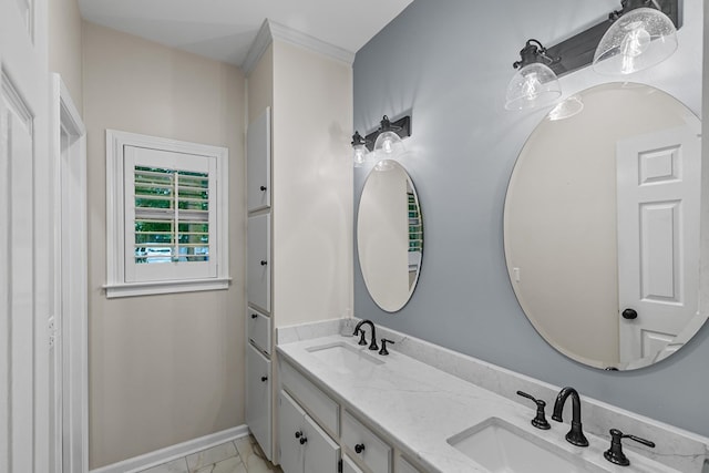 108 Mulberry Ct, Dothan, AL 36303 - bathroom featuring double vanity and marble look tile flooring