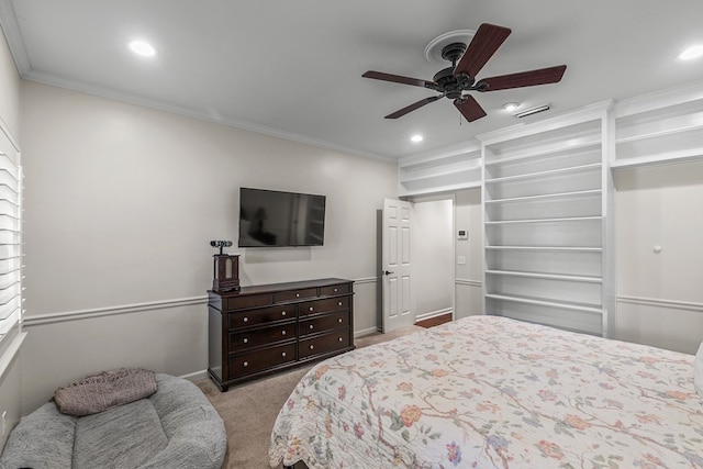 108 Mulberry Ct, Dothan, AL 36303 - bedroom featuring carpet, ornamental molding, recessed lighting, and a ceiling fan