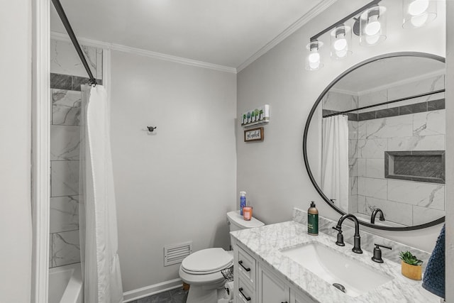 1906 Sullivan Dr, Dothan, AL 36303 - full bathroom with toilet, crown molding, vanity, marble look tile flooring, and baseboards