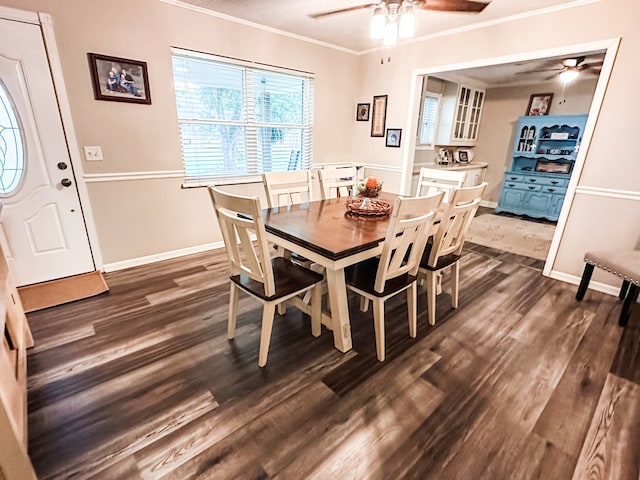 178 W Lawrence Harris Hwy, Slocomb, AL 36375 - dining room featuring a ceiling fan, crown molding, and dark wood finished floors