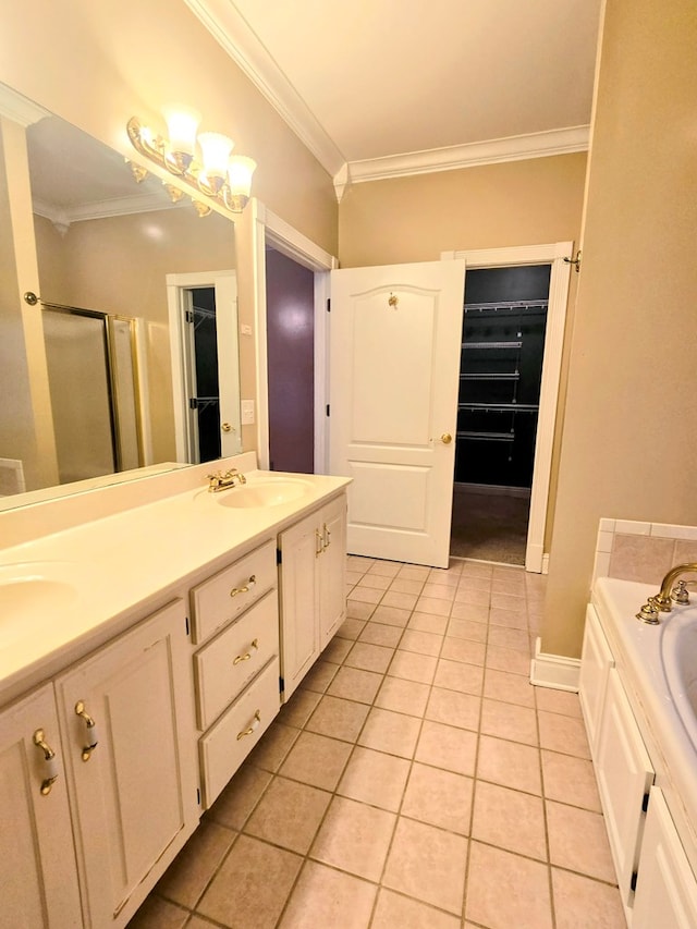 2230 W County Road 16, Headland, AL 36345 - full bathroom with crown molding, a sink, double vanity, tile patterned floors, and a spacious closet