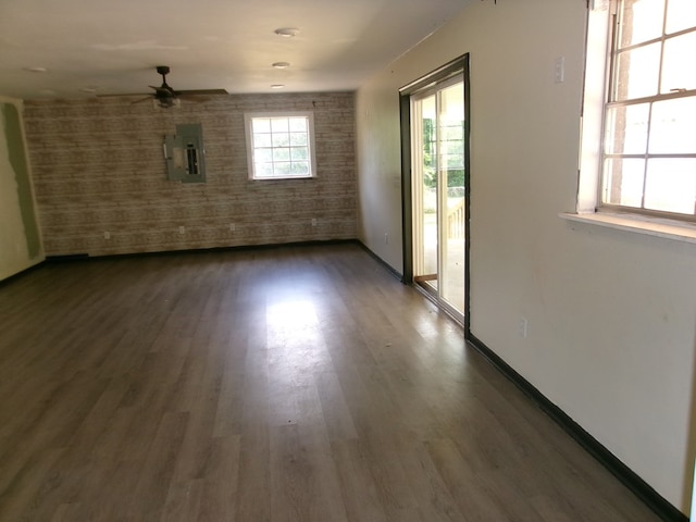 5559 N County Road 69, Newton, AL 36352 - unfurnished room with ceiling fan, dark wood-type flooring, and electric panel