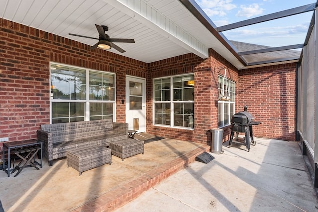 213 Archer Trl, Enterprise, AL 36351 - view of patio / terrace with area for grilling, a ceiling fan, and an outdoor hangout area