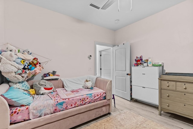 213 Archer Trl, Enterprise, AL 36351 - bedroom featuring ceiling fan, visible vents, light wood-style flooring, and attic access