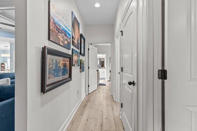 213 Archer Trl, Enterprise, AL 36351 - hallway with light wood-style floors, baseboards, and recessed lighting