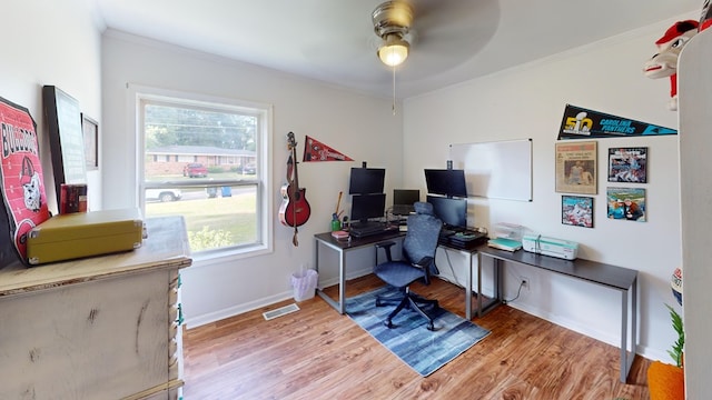 207 Seeba Dr, Dothan, AL 36303 - office with ceiling fan, light wood finished floors, and ornamental molding