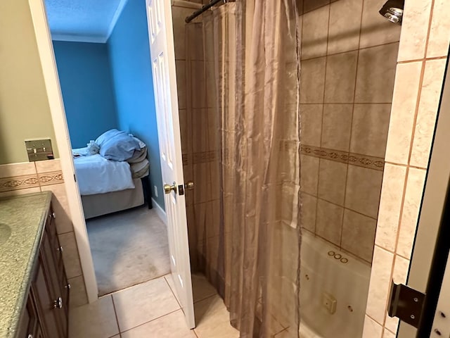 426 Walker Rd, Ozark, AL 36360 - bathroom featuring vanity, shower / bathtub combination with curtain, and tile patterned flooring