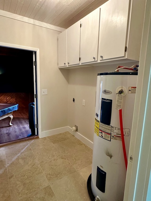 426 Walker Rd, Ozark, AL 36360 - washroom featuring electric water heater, cabinet space, electric dryer hookup, and wooden ceiling