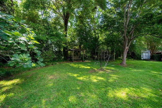 401 Dunleith Blvd, Dothan, AL 36303 - view of green lawn featuring a pergola and an outbuilding