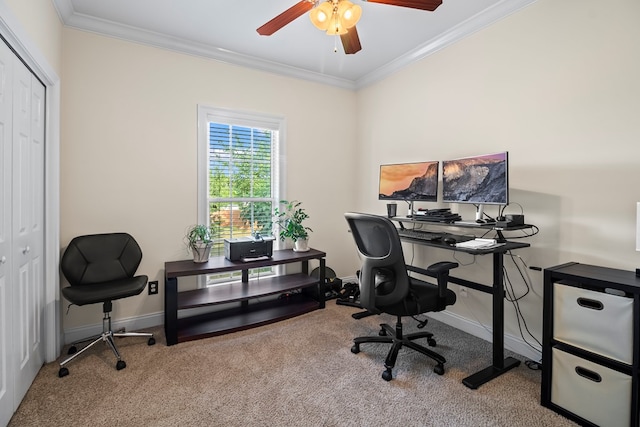115 Brittany Dr, Dothan, AL 36301 - office area with carpet, a ceiling fan, and crown molding