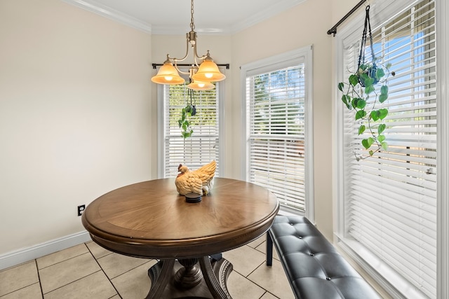 115 Brittany Dr, Dothan, AL 36301 - dining room with a chandelier, light tile patterned flooring, and crown molding