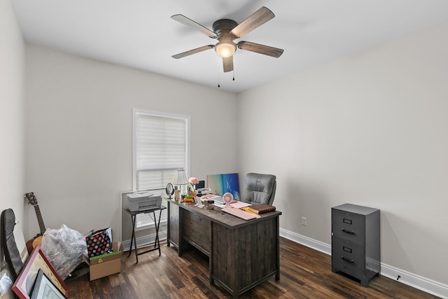 1908 Baxter Rd, Ashford, AL 36312 - office featuring ceiling fan and dark wood-style flooring