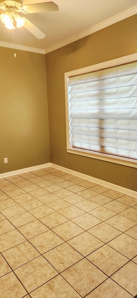 301 Roslyn Glen Way, Dothan, AL 36305 - spare room with ornamental molding, a ceiling fan, and light tile patterned flooring
