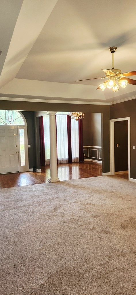 301 Roslyn Glen Way, Dothan, AL 36305 - unfurnished living room featuring a chandelier, carpet flooring, and ceiling fan