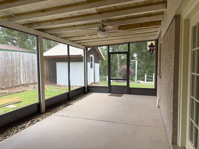 26 Goff St, Daleville, AL 36322 - unfurnished sunroom featuring ceiling fan, healthy amount of natural light, and beam ceiling