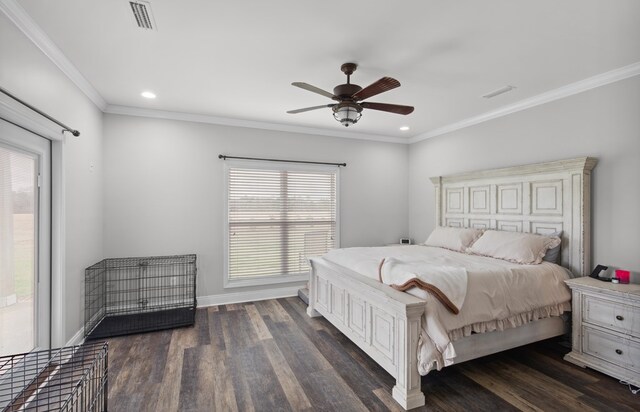 333 County Road 271, Clopton, AL 36317 - bedroom featuring dark hardwood / wood-style floors, ceiling fan, and crown molding