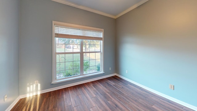 unfurnished room featuring dark hardwood / wood-style flooring and crown molding