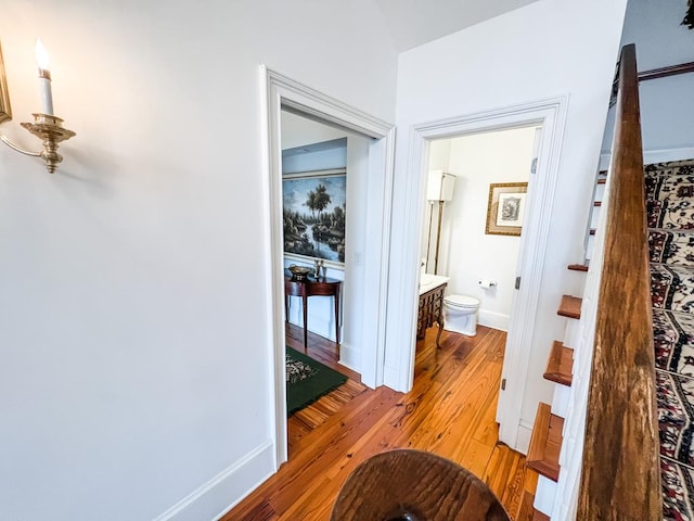2023 J Saunders Rd, Dothan, AL 36305 - hallway featuring wood finished floors and baseboards