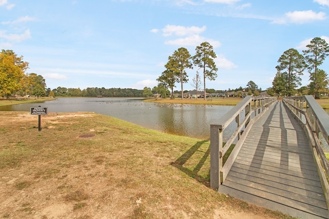 view of dock with a water view