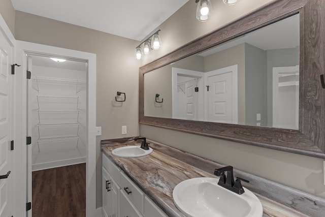 bathroom with vanity and wood-type flooring