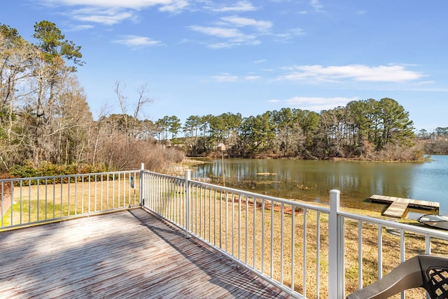 deck featuring a water view