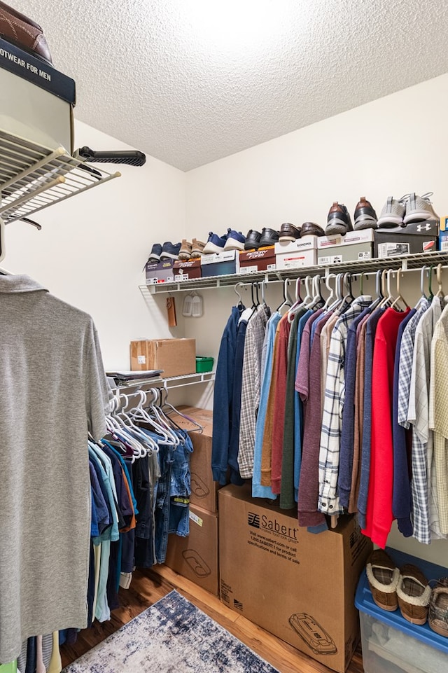 walk in closet featuring wood finished floors