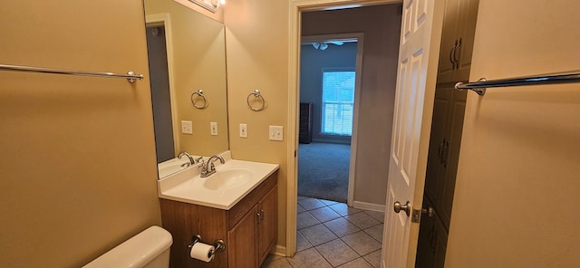 bathroom with vanity, tile patterned floors, and toilet