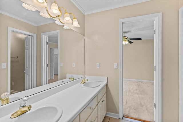 105 Christen Ln, Dothan, AL 36305 - bathroom featuring a ceiling fan, a sink, and crown molding