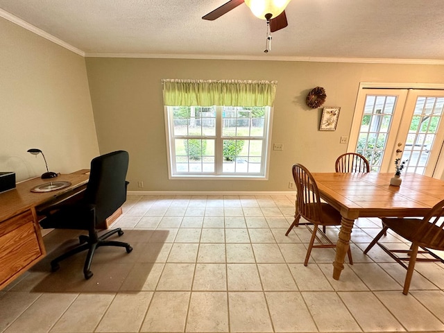 1317 Cambridge Rd, Dothan, AL 36305 - office space with french doors, ornamental molding, plenty of natural light, a textured ceiling, and light tile patterned flooring
