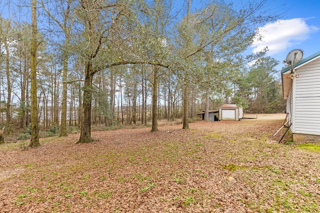 view of yard featuring a storage shed