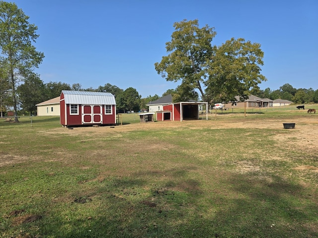 view of yard featuring a storage unit