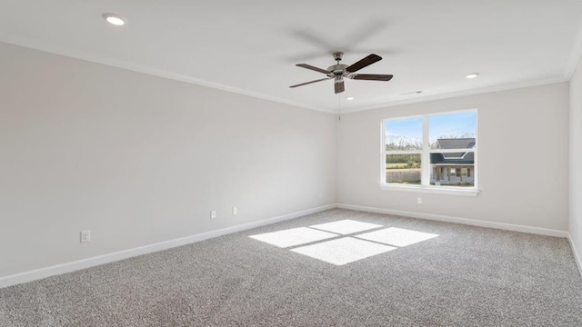 109 Creekridge St, Headland, AL 36345 - spare room featuring carpet flooring, crown molding, baseboards, and a ceiling fan