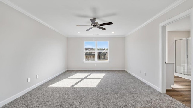 109 Creekridge St, Headland, AL 36345 - spare room with carpet flooring, ornamental molding, baseboards, and ceiling fan