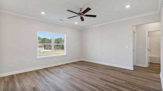 109 Creekridge St, Headland, AL 36345 - unfurnished room featuring a ceiling fan, recessed lighting, baseboards, ornamental molding, and wood finished floors