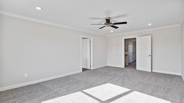109 Creekridge St, Headland, AL 36345 - unfurnished bedroom with ornamental molding, recessed lighting, ceiling fan, carpet flooring, and baseboards