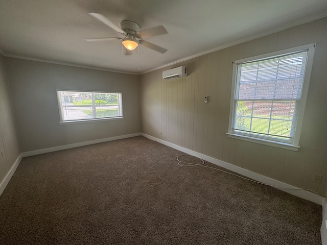 411 Kentworth Dr, Dothan, AL 36301 - carpeted spare room with a wall mounted AC, ornamental molding, and ceiling fan