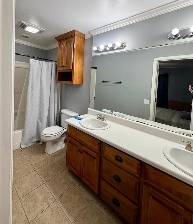 300 Mixson St, Enterprise, AL 36330 - bathroom featuring double vanity, ornamental molding, tile patterned floors, and shower / bath combo