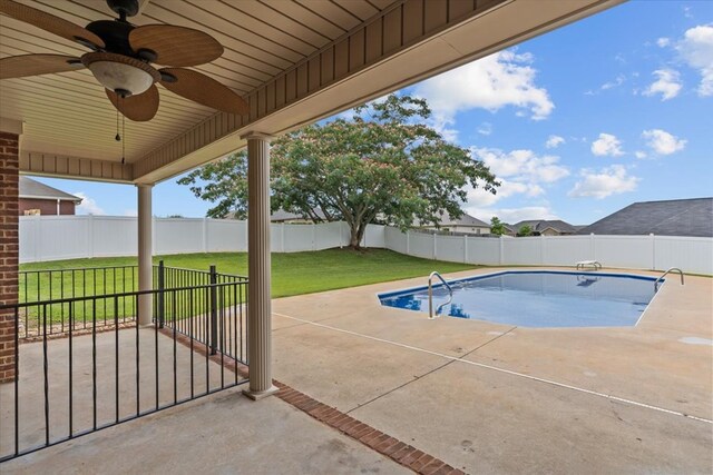 102 Tumbleweed Dr, Enterprise, AL 36330 - view of pool featuring a fenced backyard, ceiling fan, and a patio area