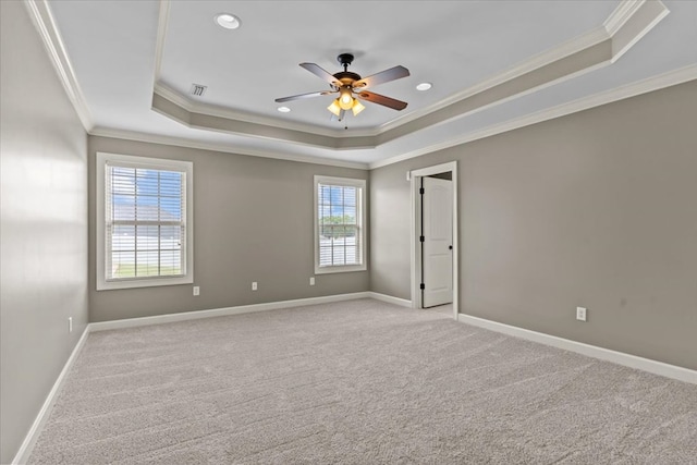 102 Tumbleweed Dr, Enterprise, AL 36330 - empty room with a raised ceiling, ornamental molding, healthy amount of natural light, a ceiling fan, and light carpet