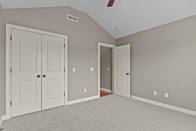 102 Tumbleweed Dr, Enterprise, AL 36330 - unfurnished bedroom with lofted ceiling, carpet floors, a closet, and a ceiling fan
